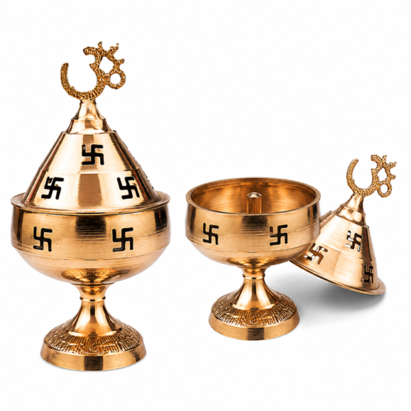 AARYA HOMES Premium Brass Akhand Diya with Om & Swastik Design | Traditional Pooja Oil Lamp with Lid | Long Burning Jyot Diya for Mandir, Temple, Diwali, Navratri & Daily Worship | Brass Puja Deepak (RAEW Brass Finish) | PURE LIVING.