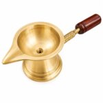 AARYA HOMES Pure Brass Aarti Diya with Wooden Handle for Puja | Traditional Oil & Ghee Lamp | Handcrafted Pooja Jyot | Temple, Home Mandir, Festival & Daily Worship | Brass Finish | Pack Of 2 | PURE LIVING.