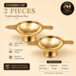 AARYA HOMES Premium Pure Brass Decorative Diya (Pack of 2) | Handcrafted Heavy Brass Oil Lamp for Pooja, Aarti, Temple, Diwali Decoration, Home Mandir & Festival Gifting | Golden Finish | PURE LIVING. - Image 6