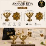 AARYA HOMES Pure Brass Lotus Akhand Diya for Puja Home Temple Décor | Handcrafted Pooja Jyot | Pure Brass Finish | Pack Of 2 | PURE LIVING. - Image 3