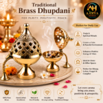 AARYA HOMES Traditional Handmade Brass Dhupdani for Pooja | Premium Brass Incense Burner for Dhoop, Loban, Guggal & Camphor | Decorative Brass Dhoop Dani for Home, Temple & Meditation | Gift for Festivals | PURE LIVING. - Image 5