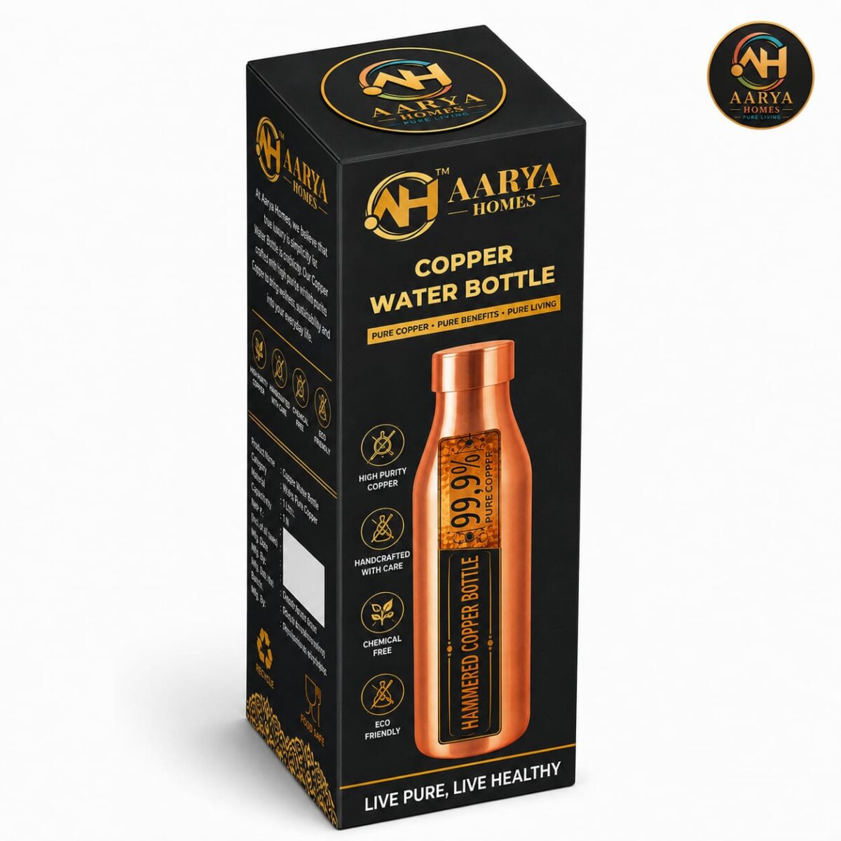 AARYA HOMES Pure Hammered Copper Water Bottle with Anti Oxidant Properties (950ml) | BPA-Free & Leak Proof Ayurvedic Drinkware Vessel for Home Office and Travel | 99.9% Pure Copper | Ayurveda Inspired | PURE LIVING. - Image 11