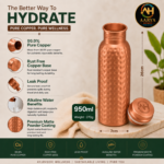 AARYA HOMES Pure Hammered Copper Water Bottle with Anti Oxidant Properties (950ml) | BPA-Free & Leak Proof Ayurvedic Drinkware Vessel for Home Office and Travel | 99.9% Pure Copper | Ayurveda Inspired | PURE LIVING. - Image 7