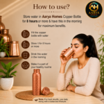 AARYA HOMES Pure Hammered Copper Water Bottle with Anti Oxidant Properties (950ml) | BPA-Free & Leak Proof Ayurvedic Drinkware Vessel for Home Office and Travel | 99.9% Pure Copper | Ayurveda Inspired | PURE LIVING. - Image 6