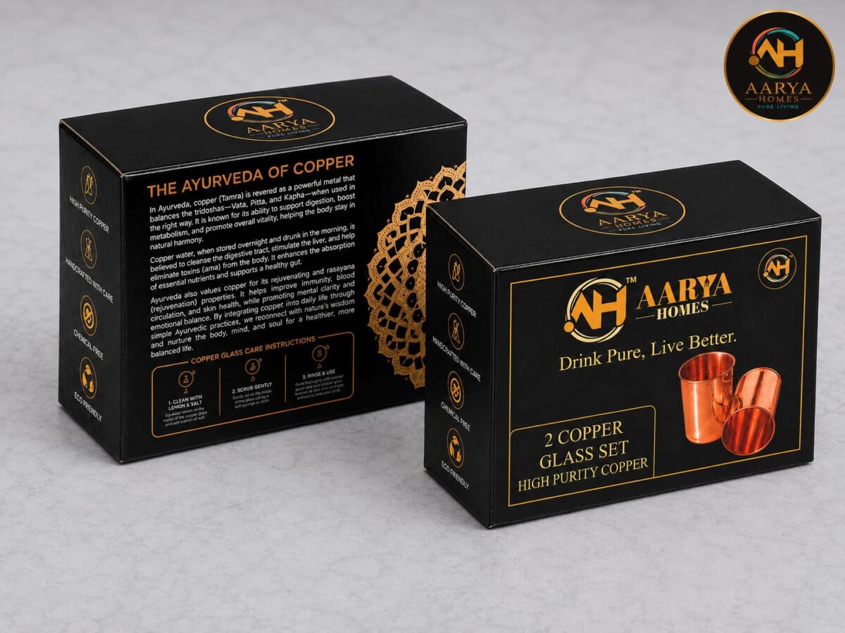 AARYA HOMES Pure Copper Hammered Glass (Pack of 2, 300ml Each) | 99.9% Pure Copper | Drinking Serving Water | Design for Ayurveda Wellness | Traditional Handcrafted Copper Utensil | PURE LIVING. - Image 2