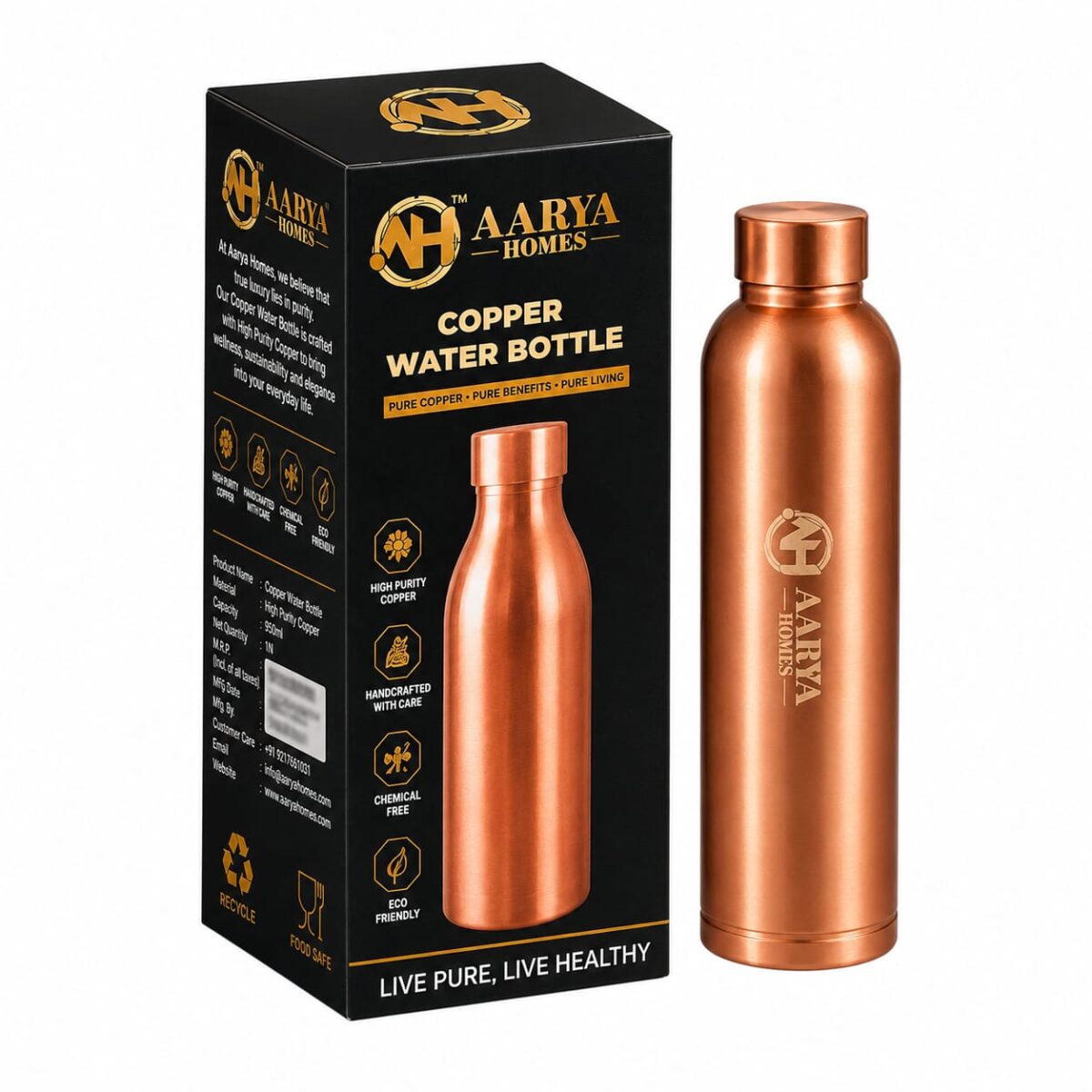 AARYA HOMES Pure Copper Water Bottle (950ml) | 100% Pure BPA-Free & Leak Proof | High-Quality Pure Copper | With Anti Oxidant Properties | Ayurveda Inspired | Provides Health Benefits | PURE LIVING. - Image 11