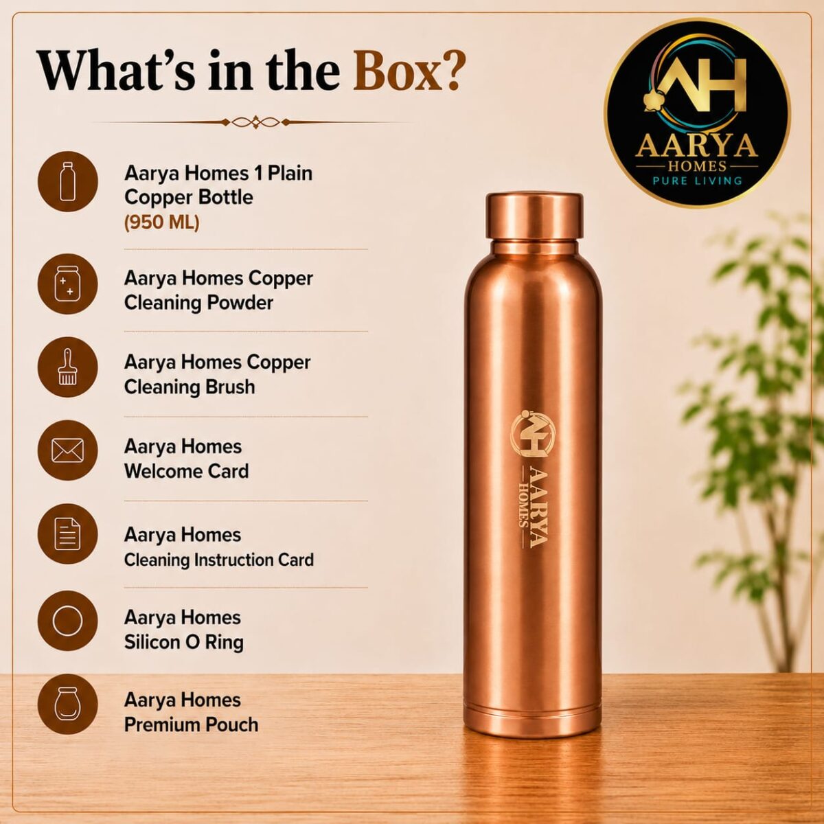 AARYA HOMES Pure Copper Water Bottle (950ml) | 100% Pure BPA-Free & Leak Proof | High-Quality Pure Copper | With Anti Oxidant Properties | Ayurveda Inspired | Provides Health Benefits | PURE LIVING. - Image 10