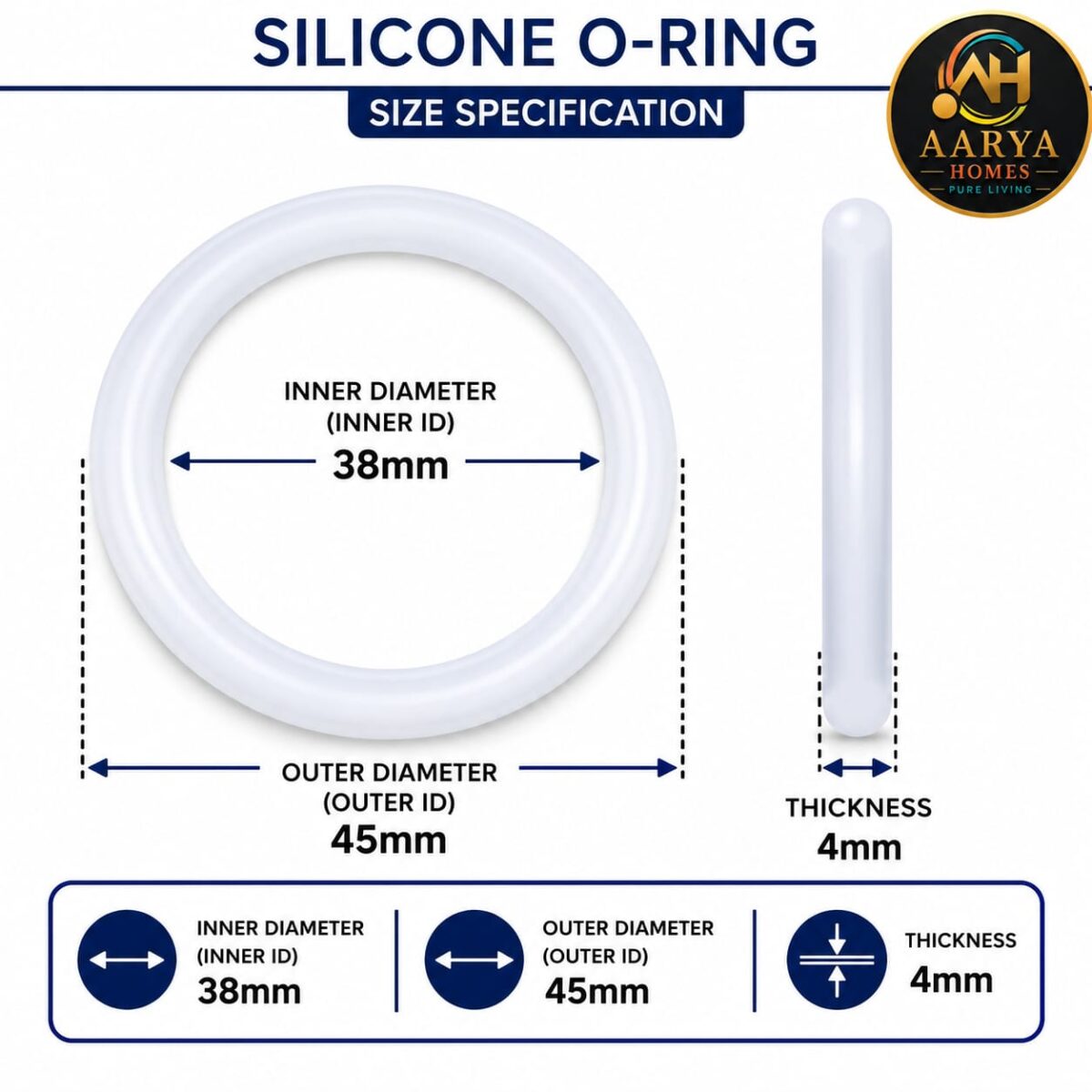 AARYA HOMES Food Grade Silicone O-Ring for Copper Water Bottle Cap | Leak Proof Replacement Silicone Seal Ring | BPA Free, Reusable & Durable Bottle Gasket | White | Pack of 4 | PURE LIVING. - Image 2